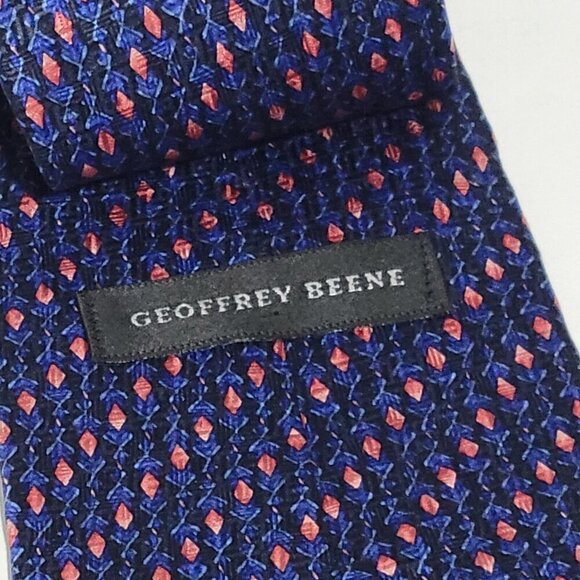 Geoffrey Beene Tie Blue Silk Necktie Pink Made USA 100% Imported Silk 58" x 4" - Picture 3 of 4